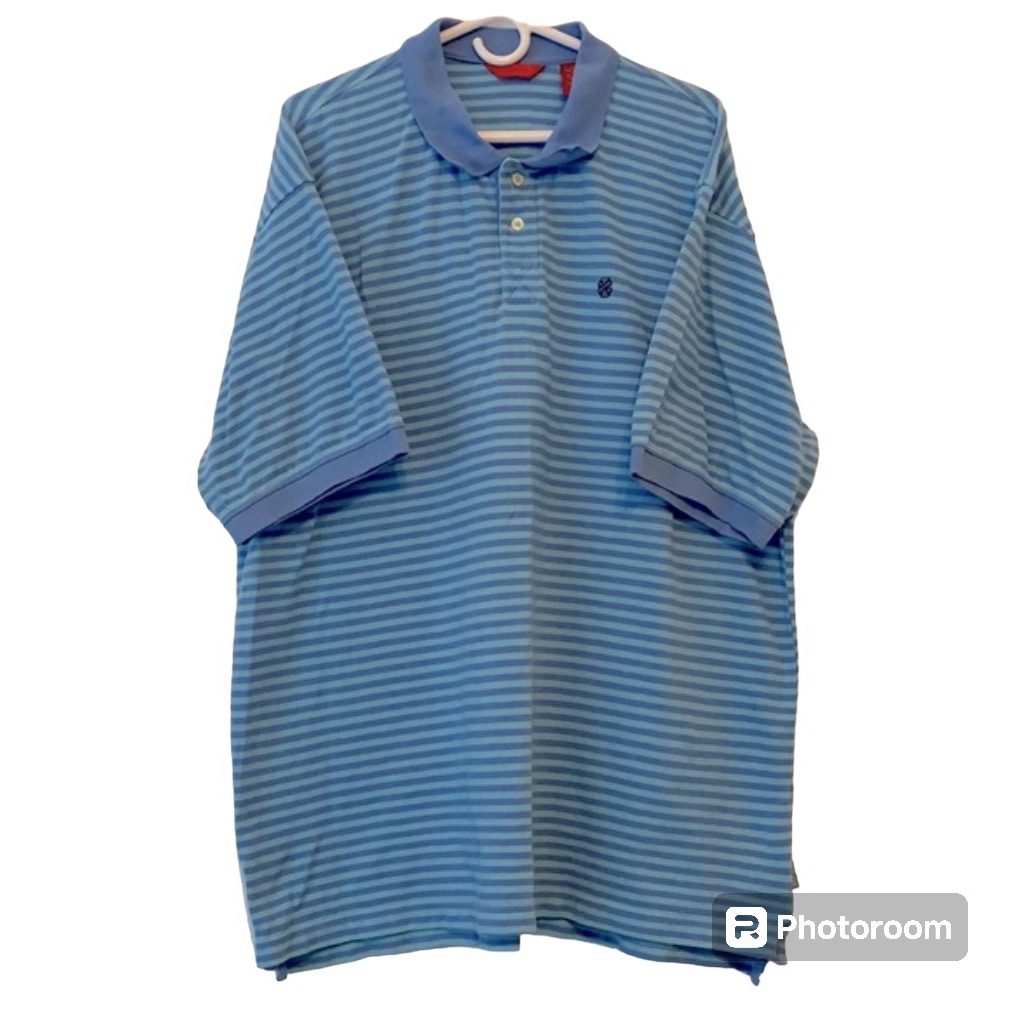 Izod Mens Collar Polo Shirt Cotton Logo Short Sleeve Blue Stripes Medium